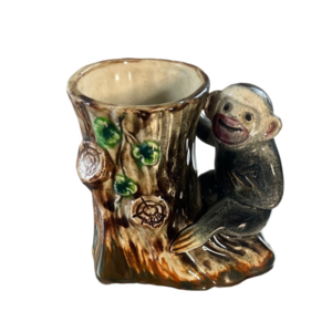 Ceramic Monkey Posy Vase Made in Japan Hand Painted Collectible Cottagecore Vtg